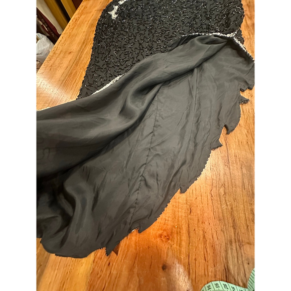 A.J. Bari Vintage 100% Silk Beaded Sequin Gown 80s 90s Asymmetric M - Picture 15 of 16